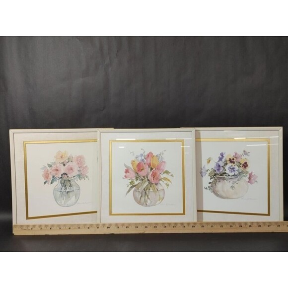 Vintage Rosalind Oesterle Watercolor Floral Framed Art 3pc Set Pre-Owned Decor - Picture 2 of 9